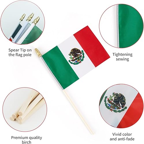 Miniatura 3 de Mini banderas mexicanas pequeñas de mano de 4 x 6 pulgadas, paquete de 12 unidades