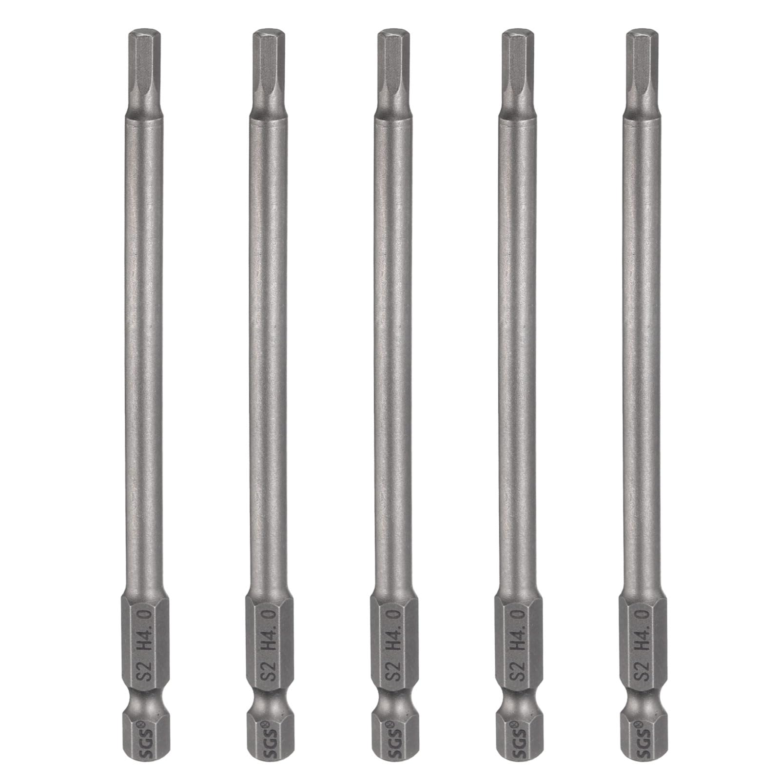 sourcing map 5pcs H4.0 Hex Head Drill Bit Wrench 4mm Metric Flat Tip 1/4" Hex Shank 110mm (4.3") Long Magnetic Hexagonal Screw Driver Socket Industrial Screwdriver Power Bits