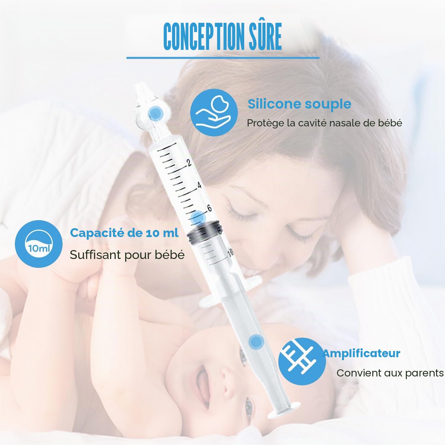 Aspirateur Nasal en Silicone pour Bébé 6 Pièces avec Embouts Doux et Lavables