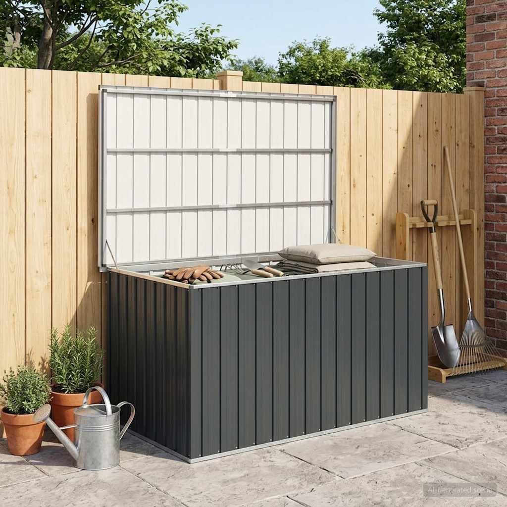 Gartenbox Anthrazit aus verzinktem Stahl 171x99x93 cm, wetterfest, mit Klappdeckel, großer Stauraum für Kissen, Polster und Zubehör, ideal für Terrasse, Balkon und Outdoor-Schutz