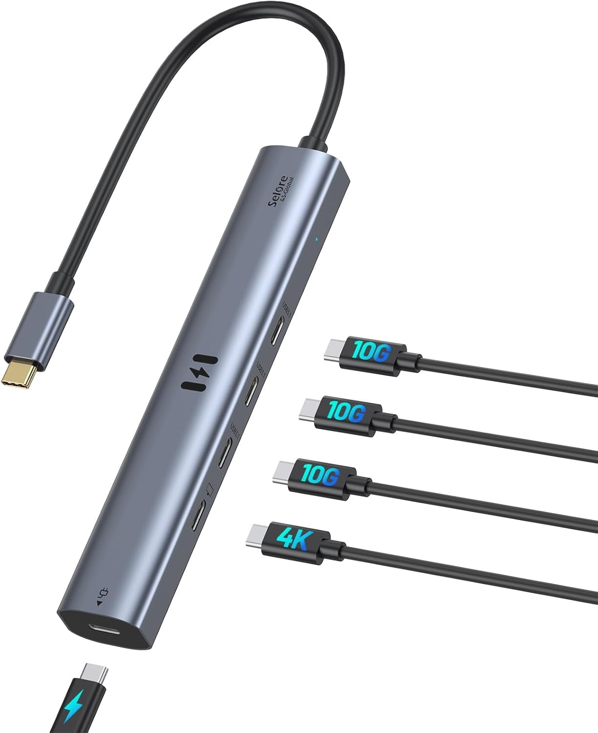 USB C Video Hub 10Gbps 4K@60Hz Display, 5-in-1 USBC Adapter (4x USBC Ports)