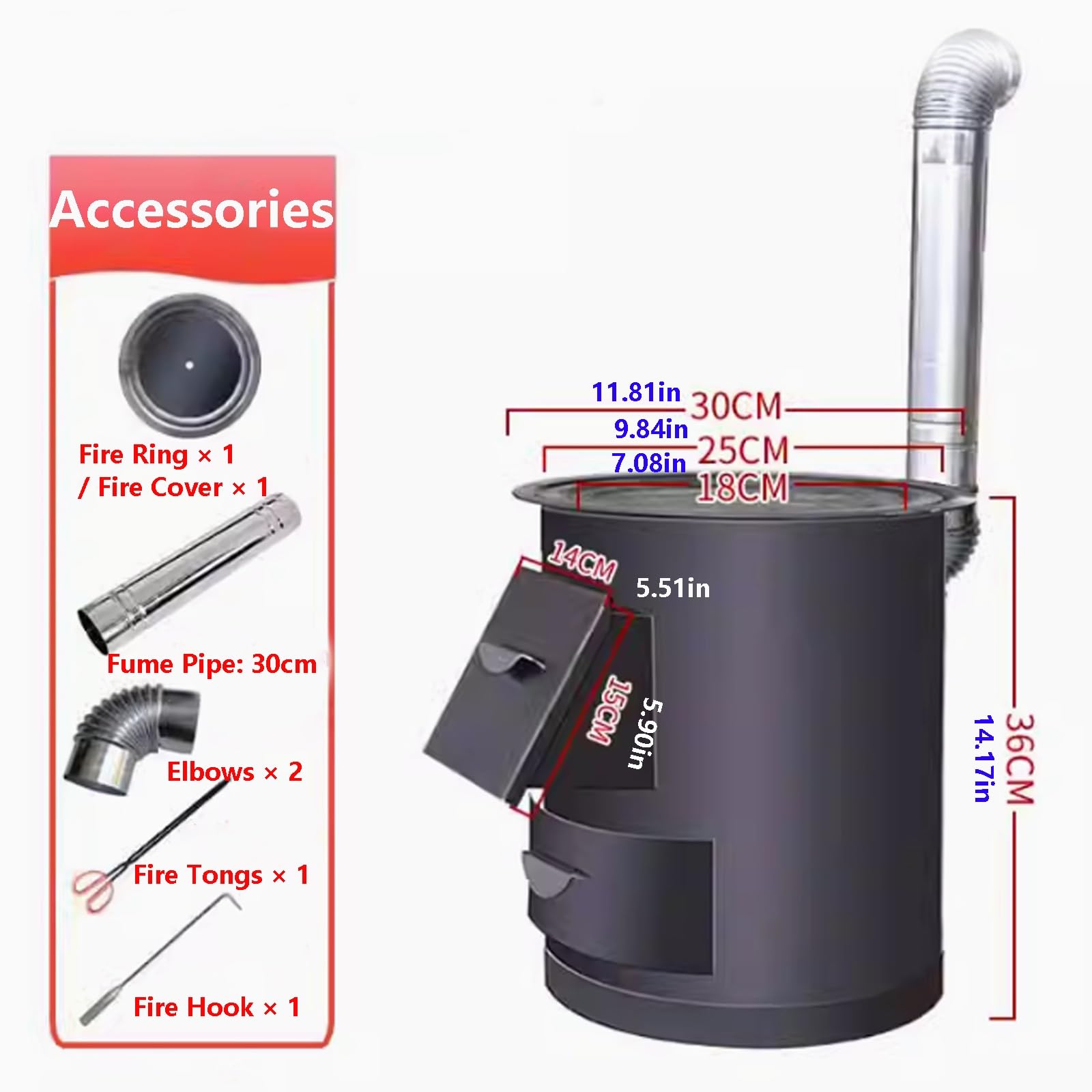 Stufa A Legna Multifunzionale Senza Fumo Struttura In Acciaio Robusta E Stabile, Anelli Di Combustione Multipli Per Cucinare, Bollire Acqua E Riscaldare Casa, Uso Interno/esterno(30 * 30 * 36CM)
