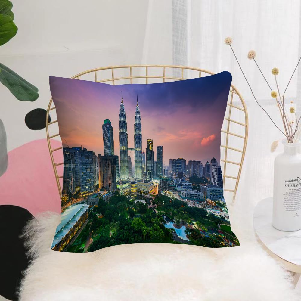 HYOSXW Cushion Cover,Throw Pillow Case Home Decorative for Living Room Bedroom Sofa Chair 16X16 Inch,Kuala Lumpur, city skyline at dusk, landmarks,Pillowcase 40X40cm