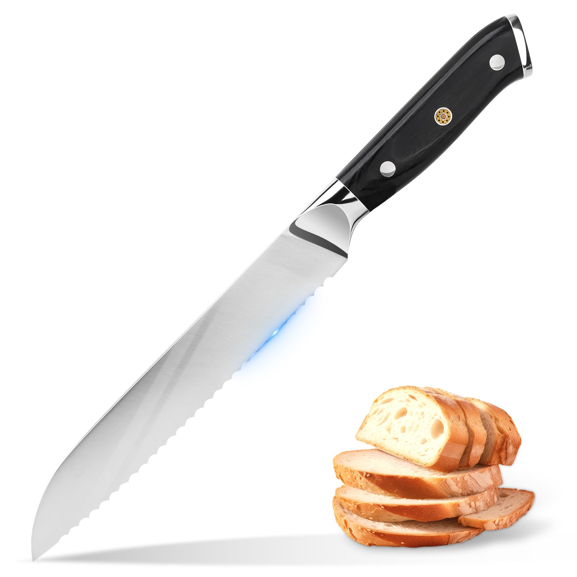 Bread cutting knife, bread knife, bread knife, serrated blade, knife, sharp cutting performance, dishwasher safe, blade length 7.7 inches (195 mm), Shallow Sing : Home & Kitchen