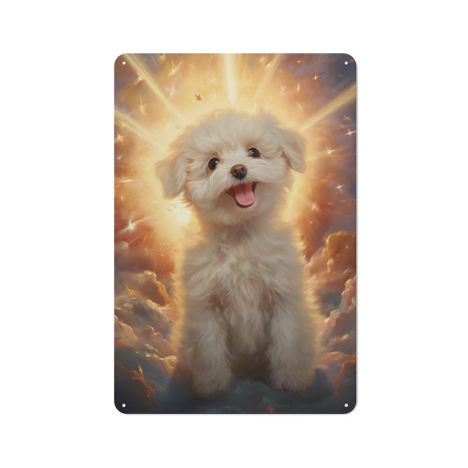Junmoney Smiling Bichon Frise In Heaven Tin Wall Plaque 30X20cm With For Man Cave Or Games Room, For Updating Man Cave And Games Room After Moving