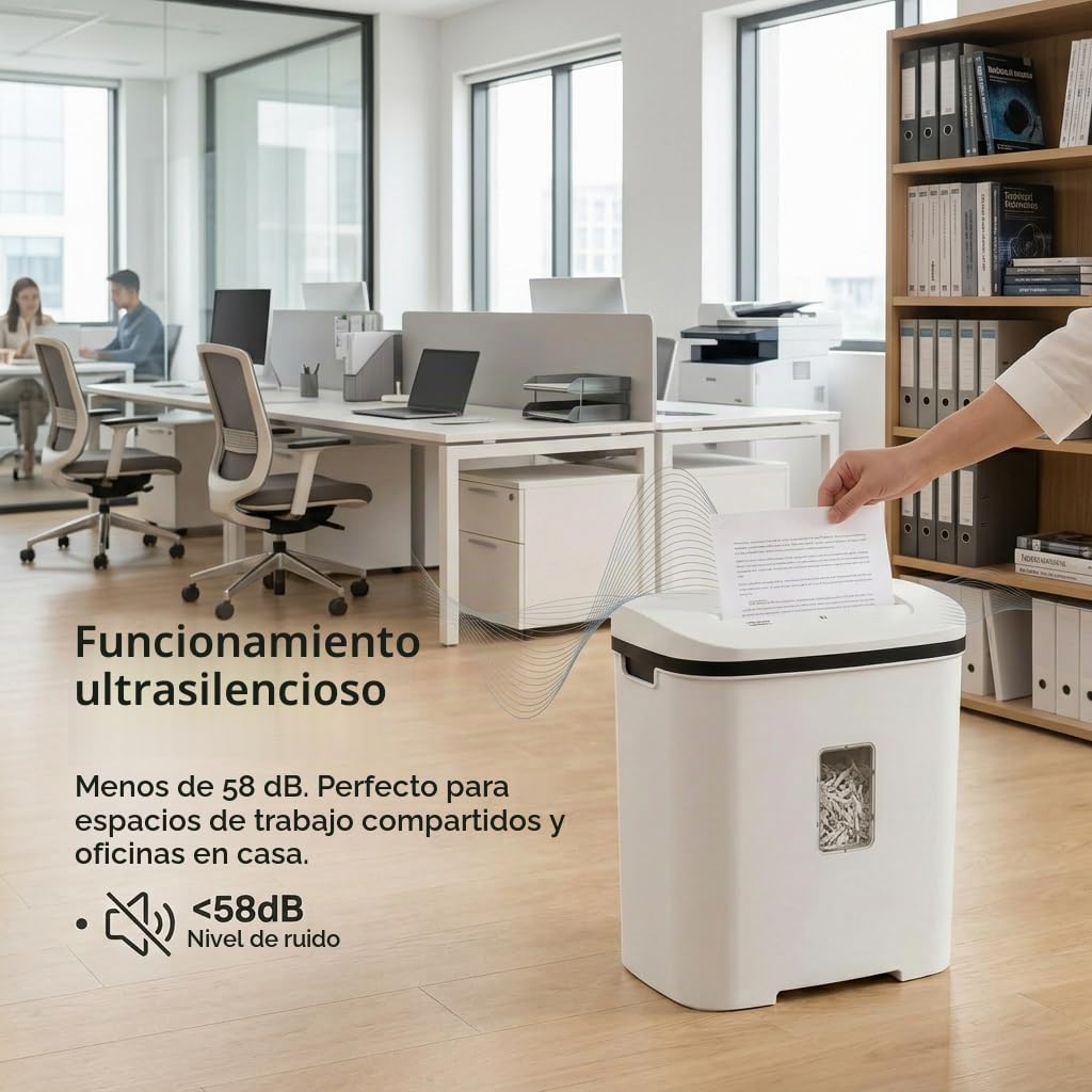 Trituradora de Papel Profesional Oficina: 14 Hojas P-4 60 Minutos Continuos Destruye Tarjetas de Crédito/Documentos/Grapas Papelera 21L Silenciosa para Casa Escuelas Hospitales Empresa