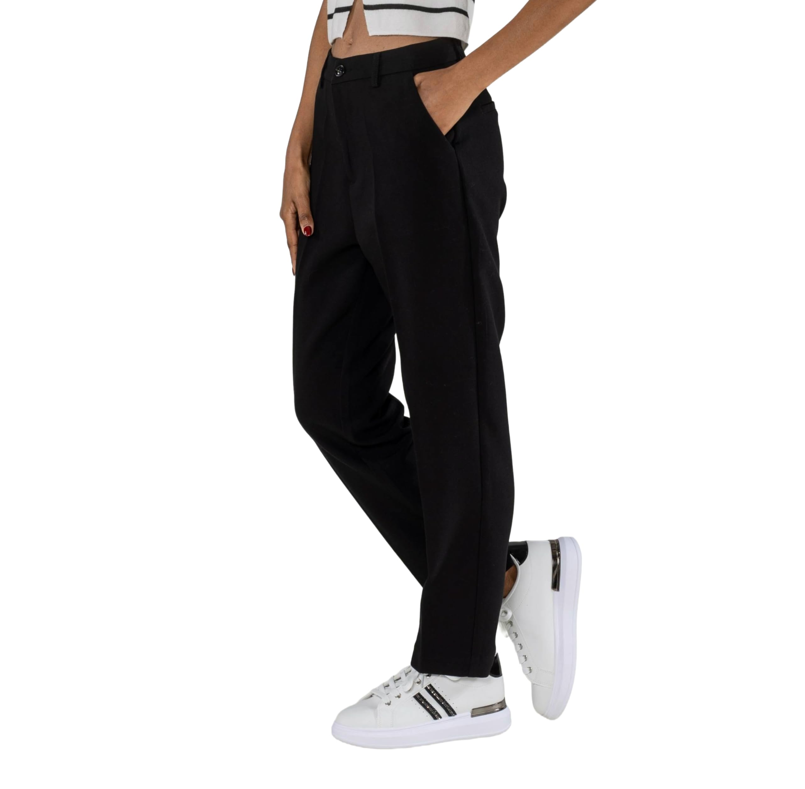 Nina Carter Pantalon chino pour femme - Coupe ajustée - Élégant pantalon en tissu cigarette avec coton stretch - Pantalon d'affaires et de loisirs avec passants de ceinture
