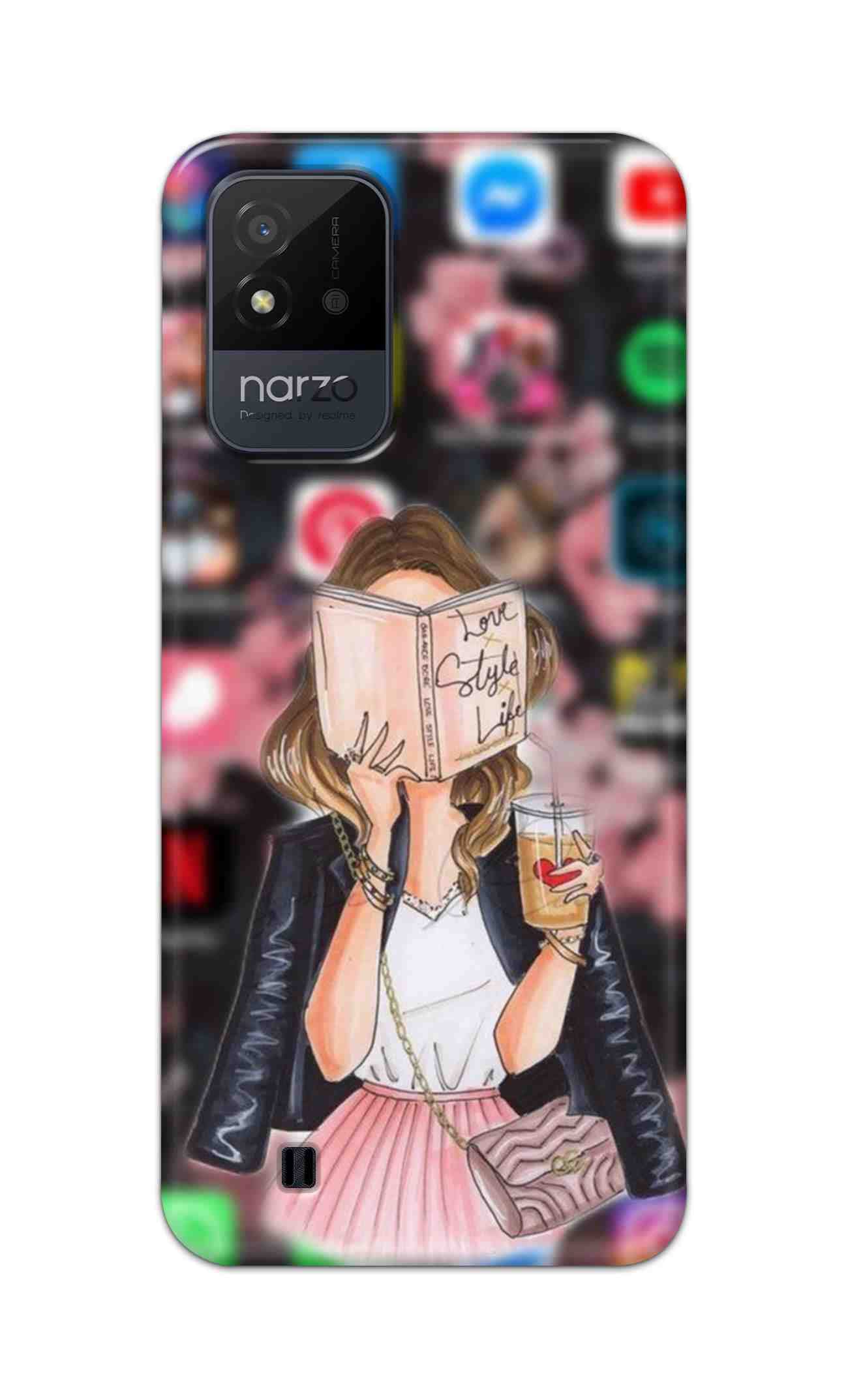 NDCOM for Realme Narzo 50i Back Cover Girl Reading Book Printed Hard Case