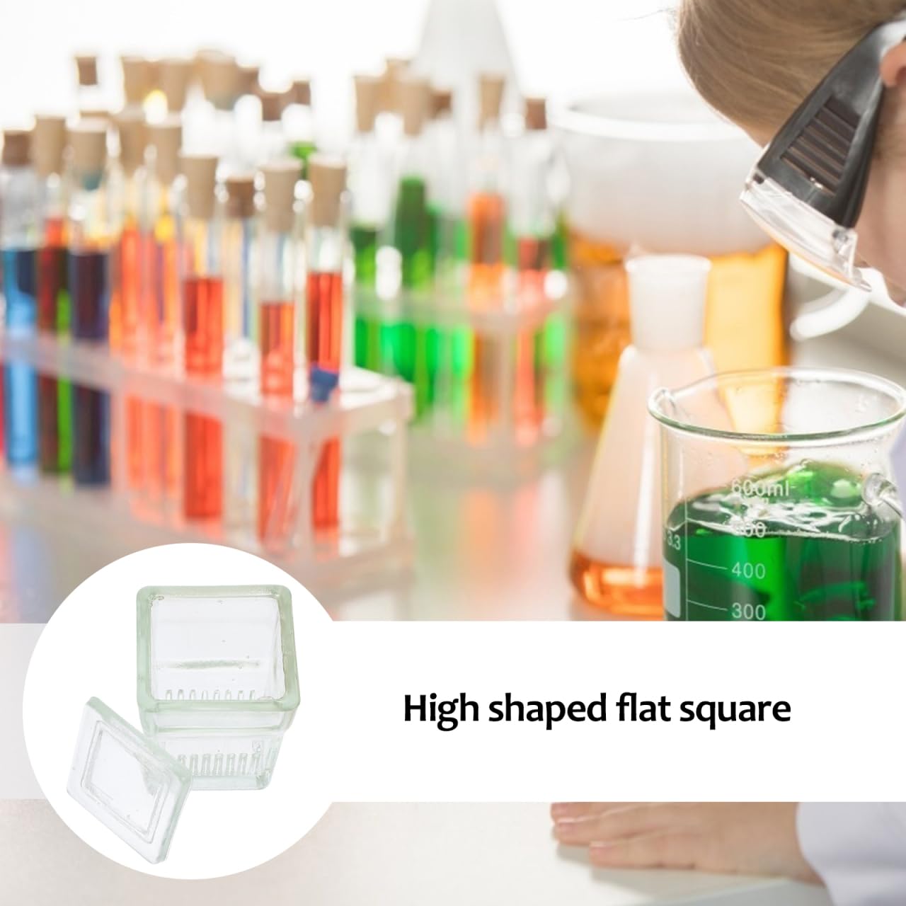 Tarro de Tinción de Vidrio Transparente para Laboratorio Capacidad Para 9 Portaobjetos Recipiente de Tinción con Tapa Ideal para Experimentos Científicos y Teñido de Muestras