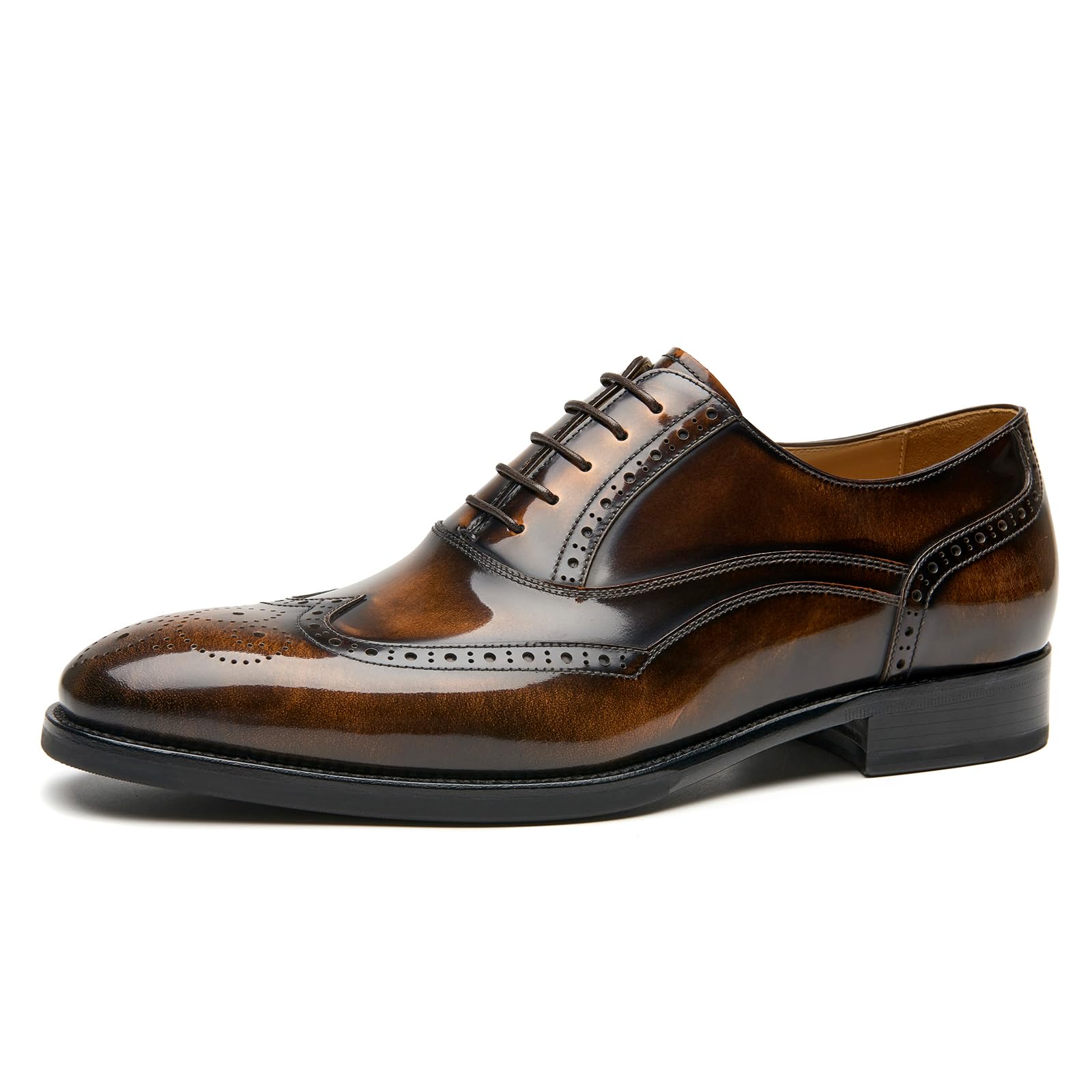 BEAU TODAY Oxfords Dress Shoes for Men Genuine Leather Brogue Oxford Shoes Lace Up Wedding Dress Shoes Mens