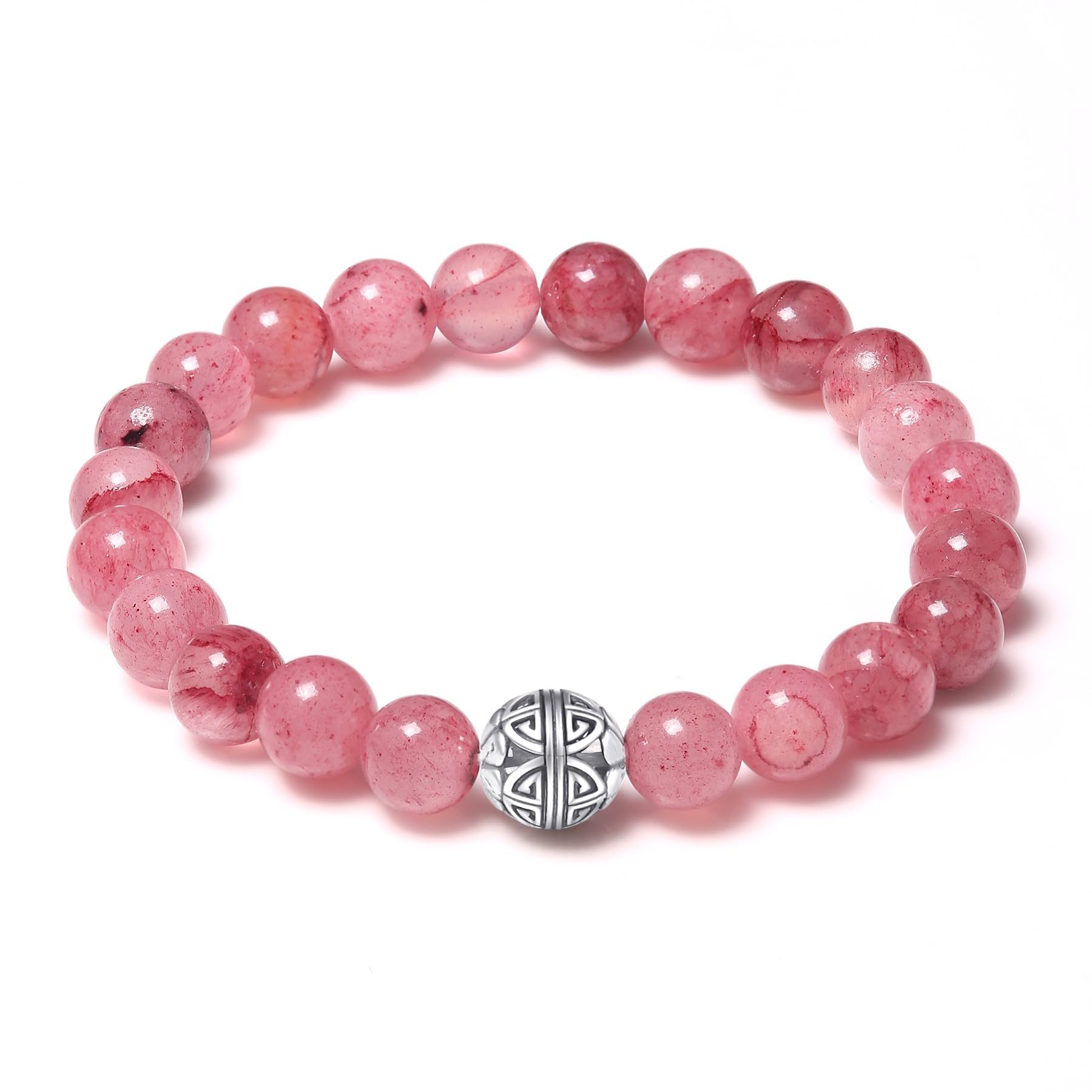 Healing Crystals Beaded Bracelets for Womens Natural Gemstone 8mm Beads Stretch Bracelets with 925 Sterling Silver Double Happiness Pendant