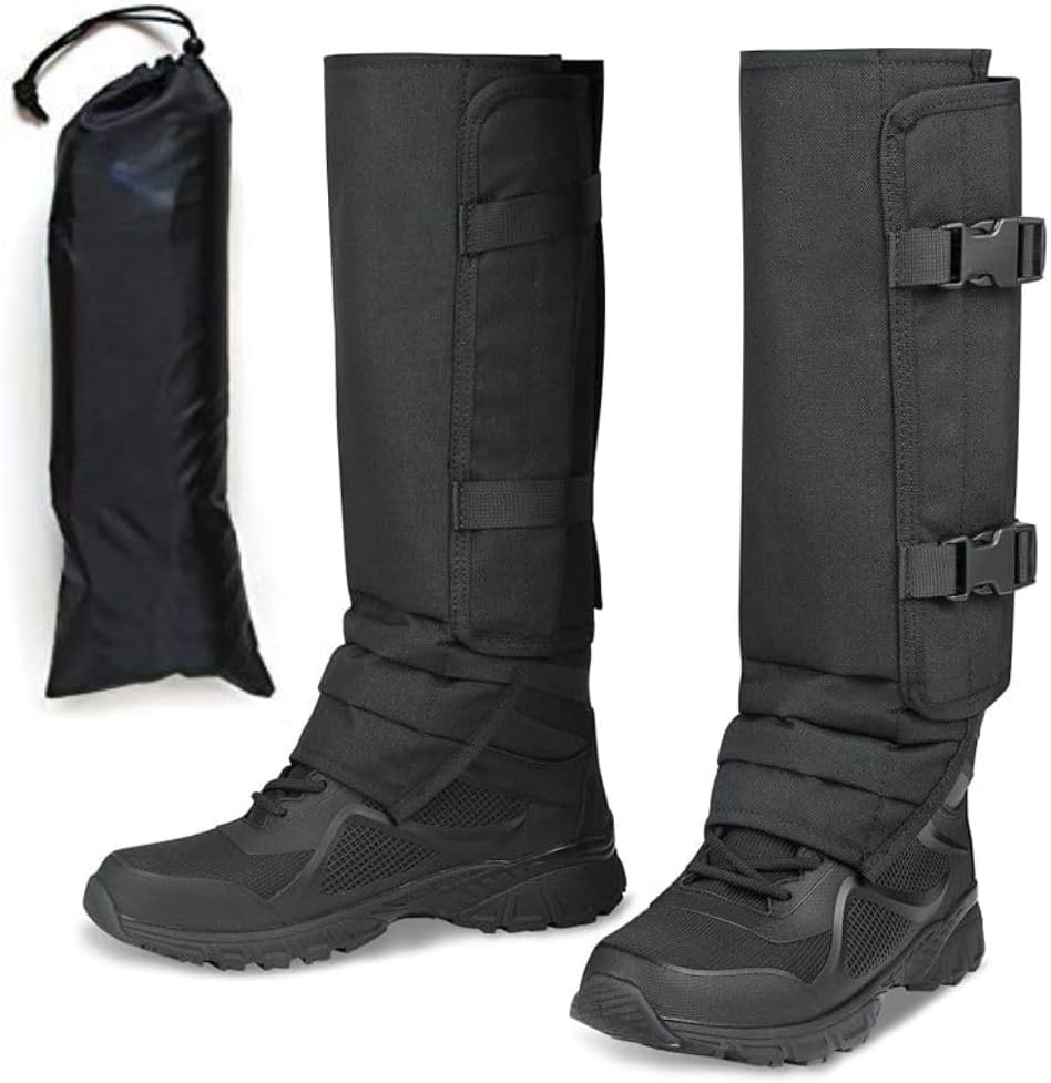 Snake Gaiters Snake Guards, Waterproof Snake Chaps Snake Bite Protection for Lower Legs, Snake Proof Gaiters Fit Adjustable Size for Hunting Hiking and Farm Working (BLACK, PACK OF 1 PAIR)