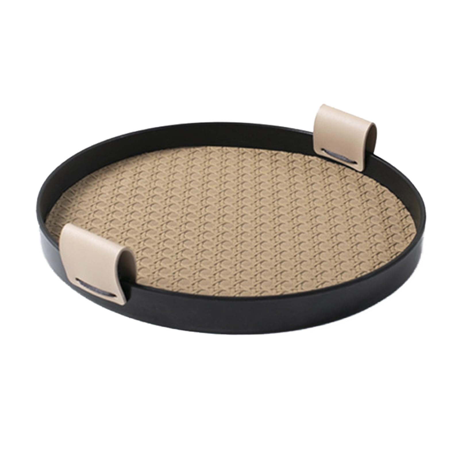 Melamine Tray,Round Storage,Leather Handle,Tabletop Fruit Bowl,Perfect for Holding Cups and(Color2,28x28x2.7cm)
