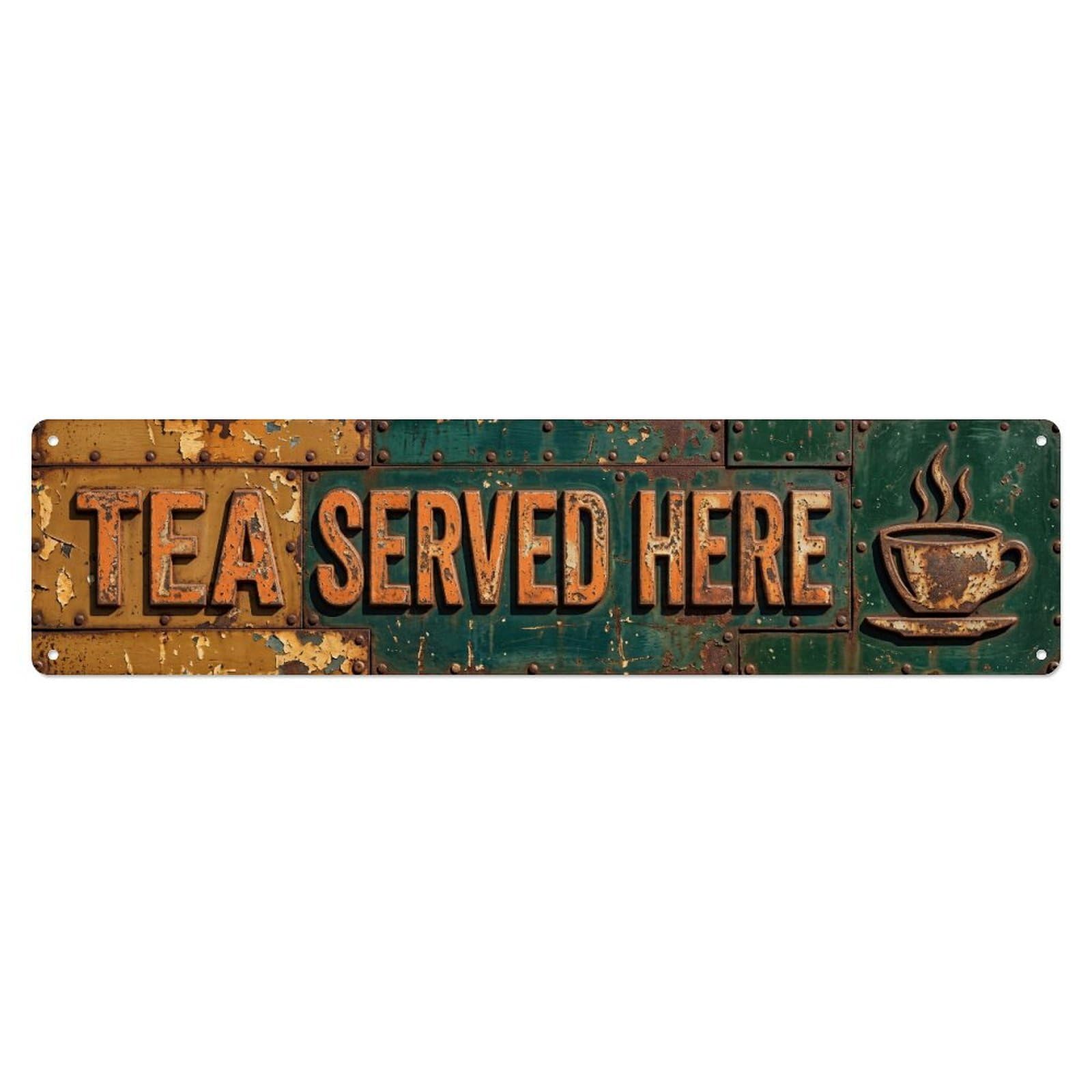 Tea Served Here Vintage Metal Tin Skinny Sign Plaque Wall Decor for Cafe, Club Bar, Office, Home Garden Metal Poster 4x16Inch