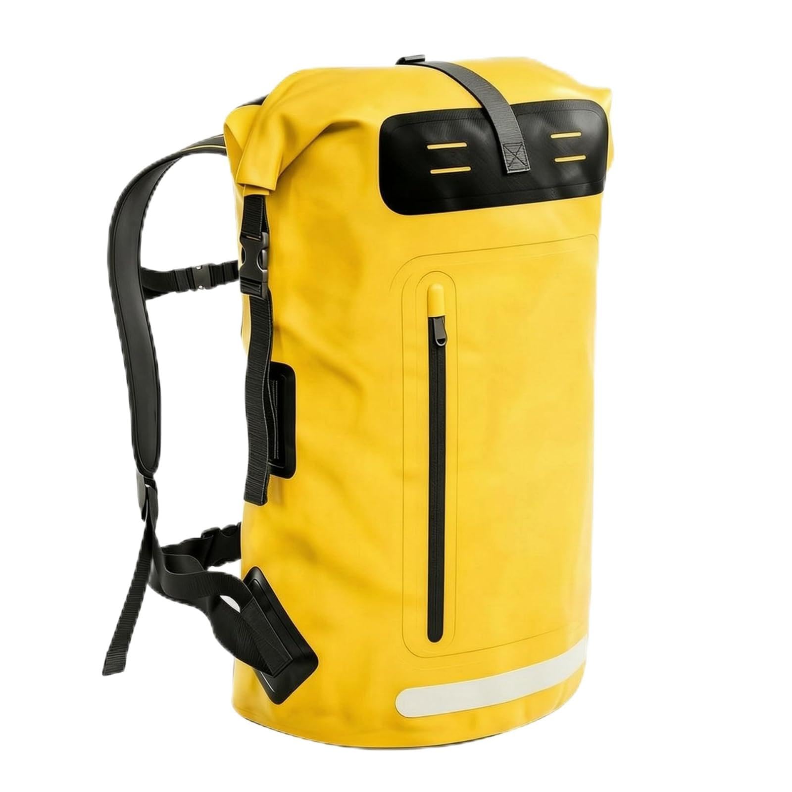 Wasserdichter Outdoor-tragerucksack Trockenbeutel Rucksack mit Rollverschluss Fronttasche Seitengurten Reflektierenden Details für Outdoor- Alltag, Gelb, Gelb, 85L