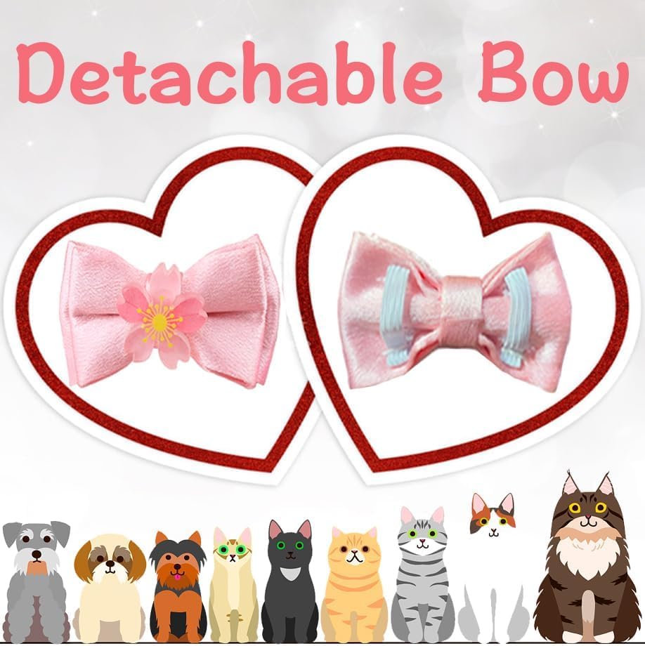 Cute Kitten Collars for Girl Cat Collar Breakaway Pink Bow Cat Collar Girl Cat Accessories Bowtie Kitty Collar with Flower (Color C) - Image 3