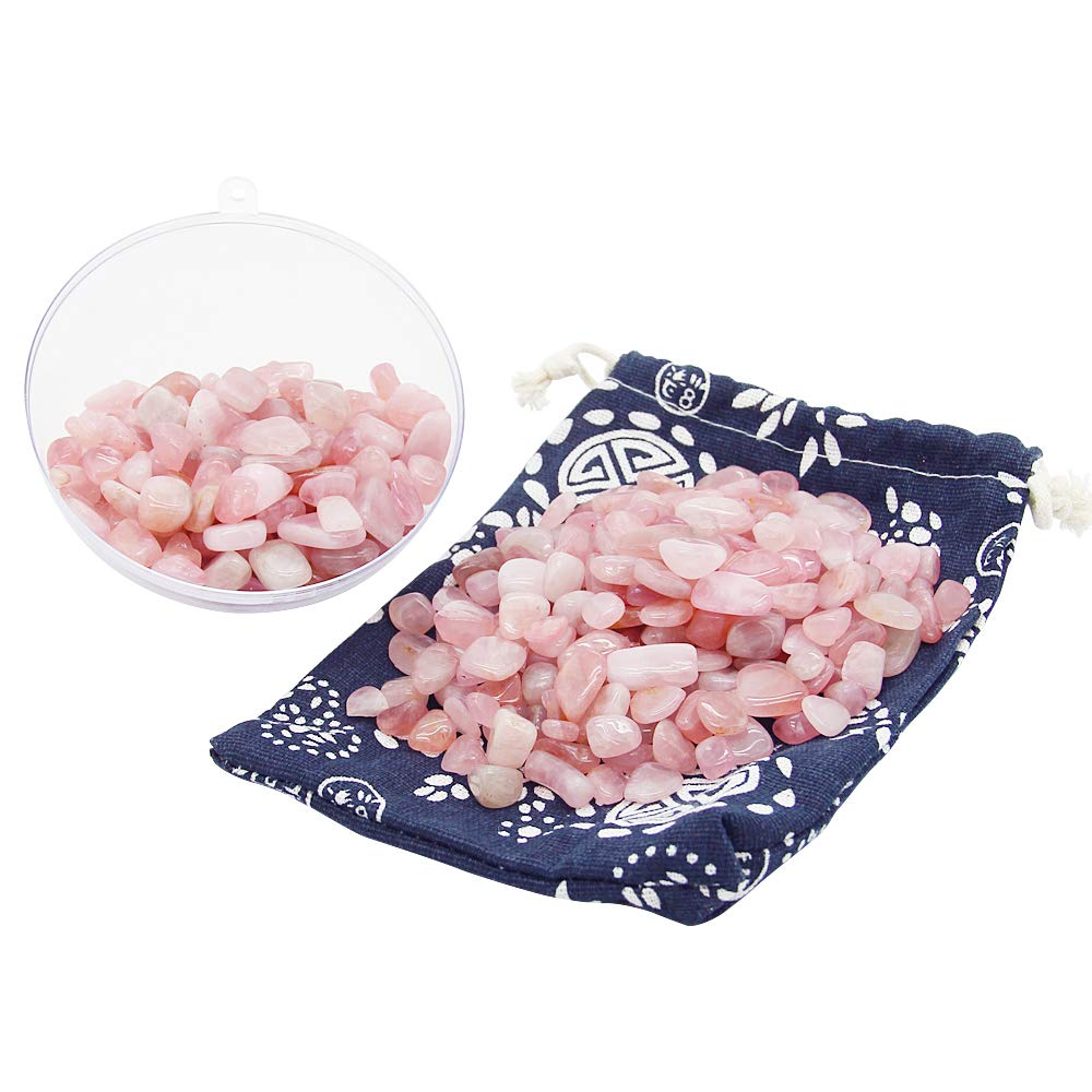 Orientrea 500g Pink Rose Quartz Tumbled Stones, Mini Chips, Gift Box
