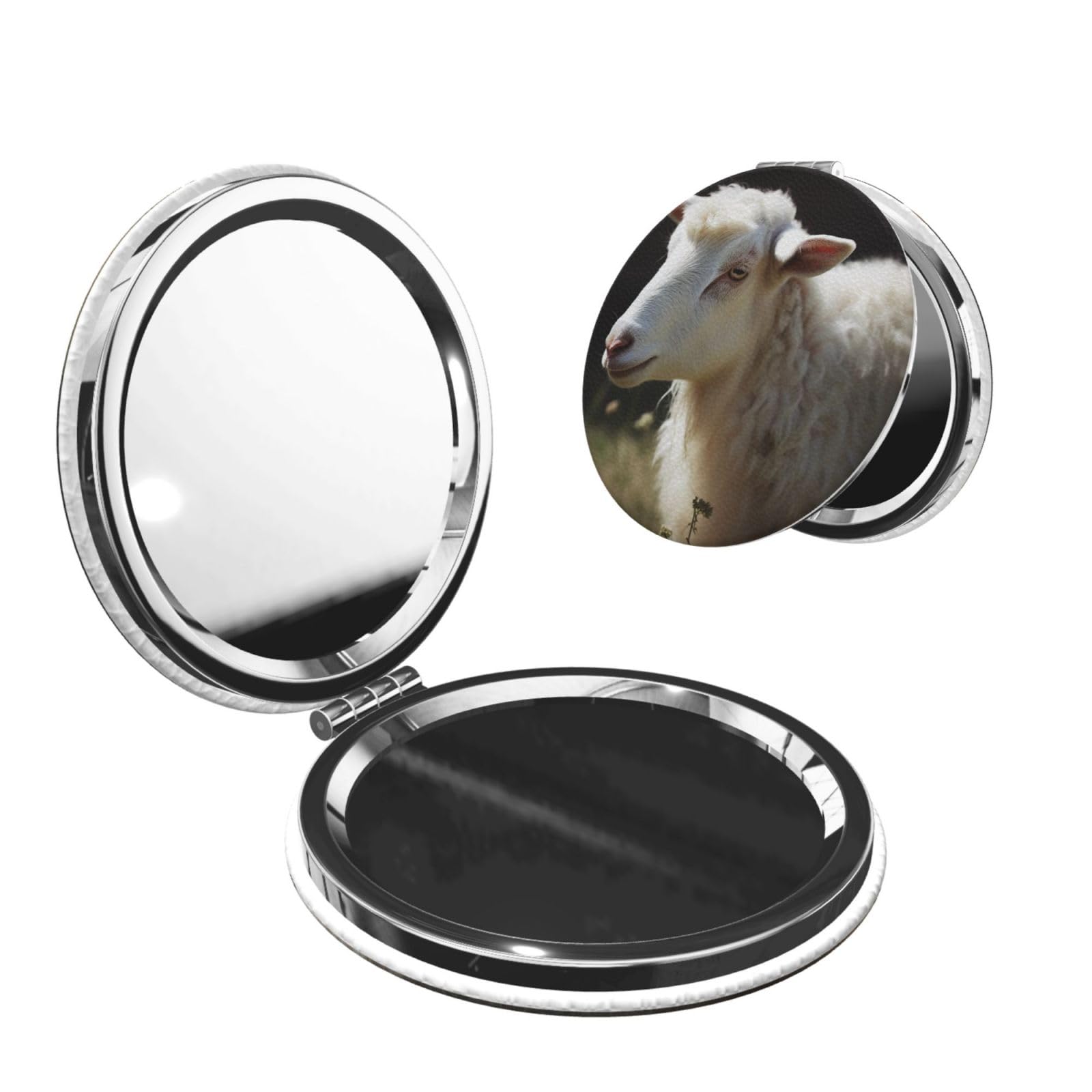 DWVTSLH Sheep Compact Mirror for Purse, Double-Sided 2X/1X Magnifying Mirror for Women Men, Travel Makeup Mirror for Handbag, Handheld Vanity Mirror for Gift