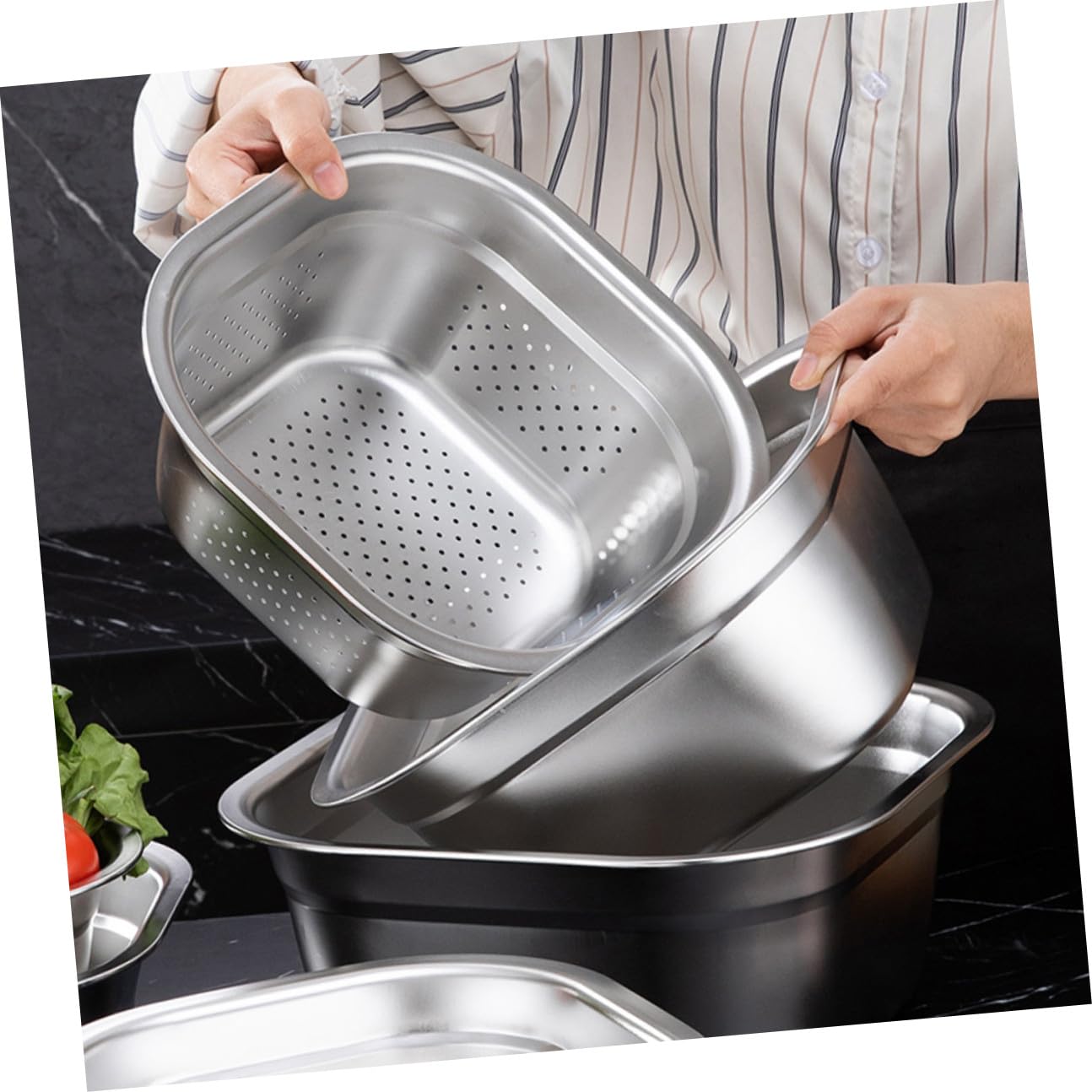 Zerodeko Colador de Cocina Grande de Acero Inoxidable Capacidad Amplia y Diseño Cuadrado, Escurridor Multifuncional y Confiable para Lavado y Drenaje en Fregadero