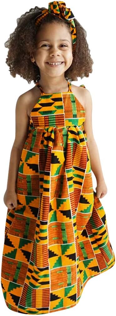 SumeierToddler Baby Girls African Print Off Shoulder Princess Casual Cute Lovely Dress with Hairband for 1-5Y
