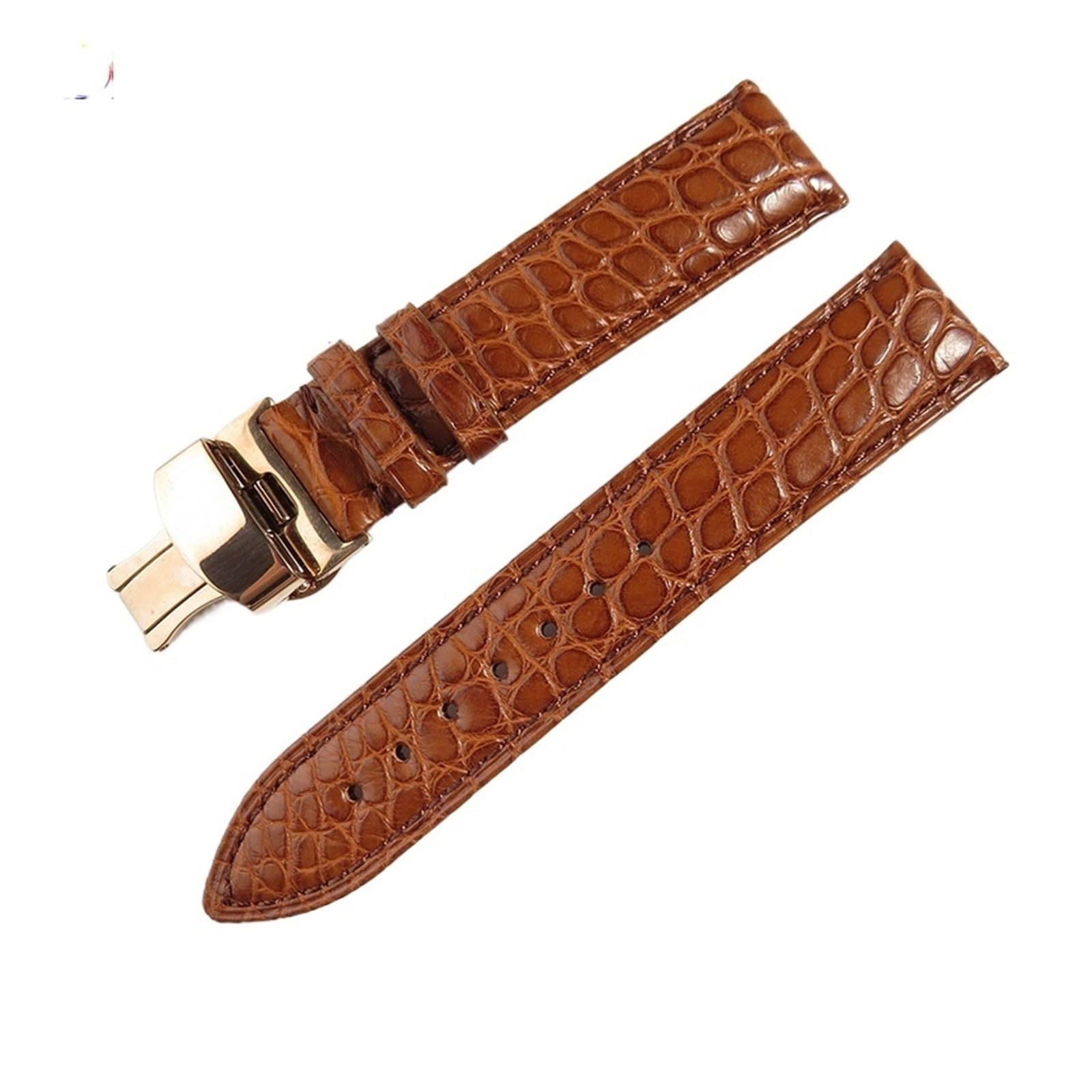 INEOUT Bracelet De Montre En Cuir De Crocodile Double Face 18mm 19mm 20mm 21mm 22mm 23mm 24mm Bracelets De Montre En Alligator De Luxe(Light Brown Strap,24mm,Rose Gold Buckle)