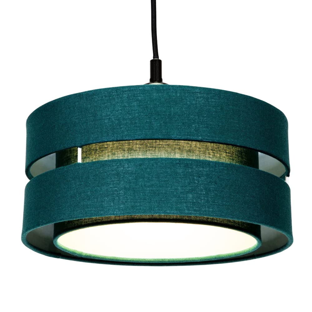 Happy Homewares Green/Light Contemporary Quality Linen Fabric Triple Tier Ceiling Pendant Shade