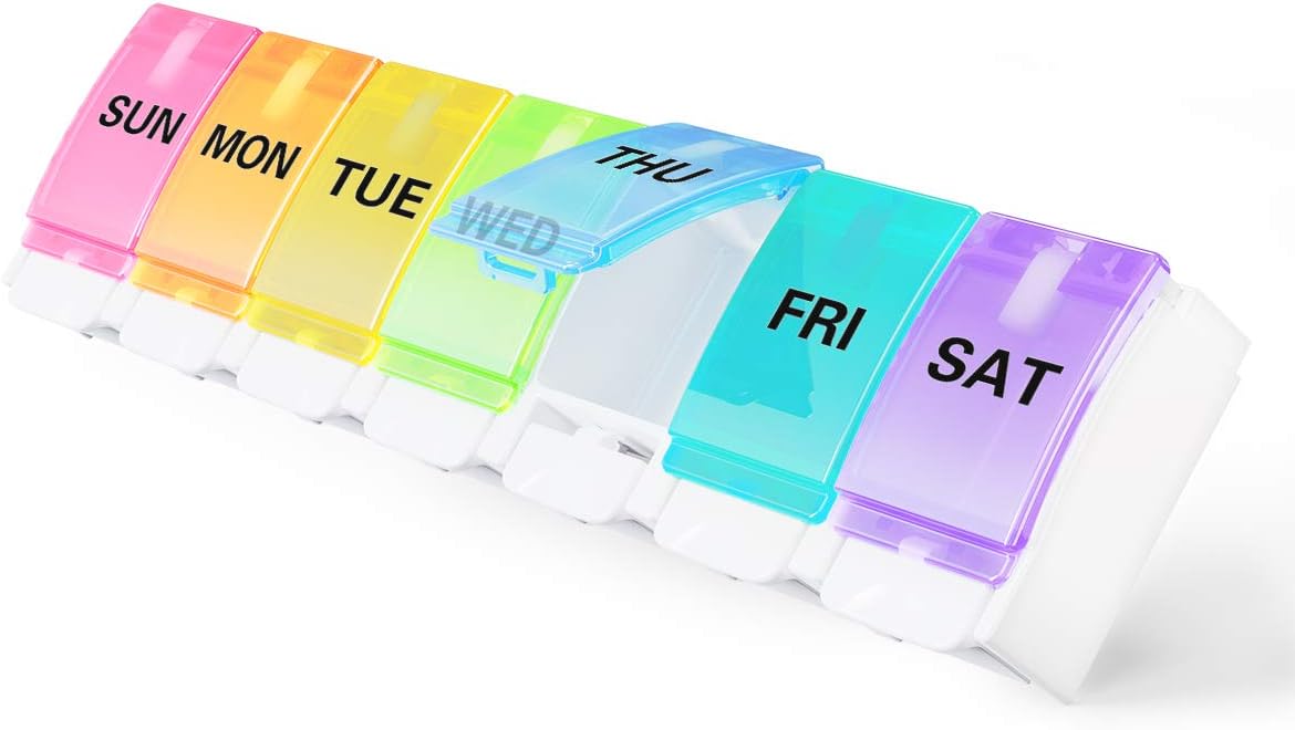 Amazon Brand – 7 Day Pill Box Organiser Large - Pop Open Weekly Tablet Box Case with 7 Large Compartments - Once a Day