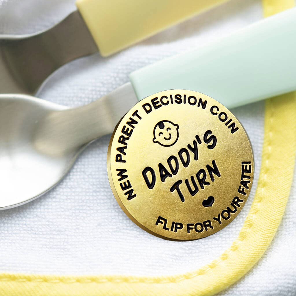 Moneda De Decisión Para Padres | Regalo De Embarazo Original | Acero Inoxidable Con Grabado "Papá" Y "Mamá" | Baby Shower