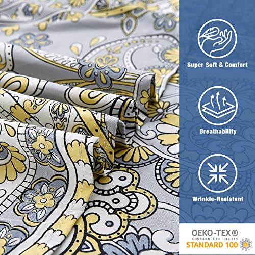 Image of JSD Vintage Paisley Printed Queen Sheet Set Extra Deep Pocket | 4 Piece Soft Microfiber Sheets, OEKO-TEX Certified, Easy Care