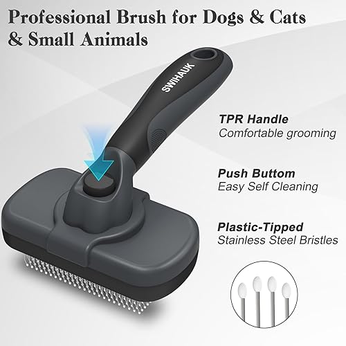 Miniatura 9 de Swihauk Cepillo deslizante de autolimpieza para perros y gatos, cepillo de aseo agradable para la piel, cepillo para perros para desprendimiento,