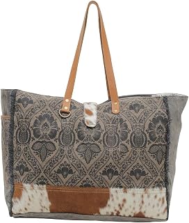 Western Leather Weekender Bag for Women - Cotton & Upcycled Canvas Boho Shoulder Bag