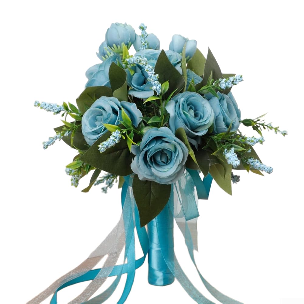 Bouquet da sposa in seta di peonia artificiale, fiori realistici per decorazione, 26 cm, viola (blu lago)
