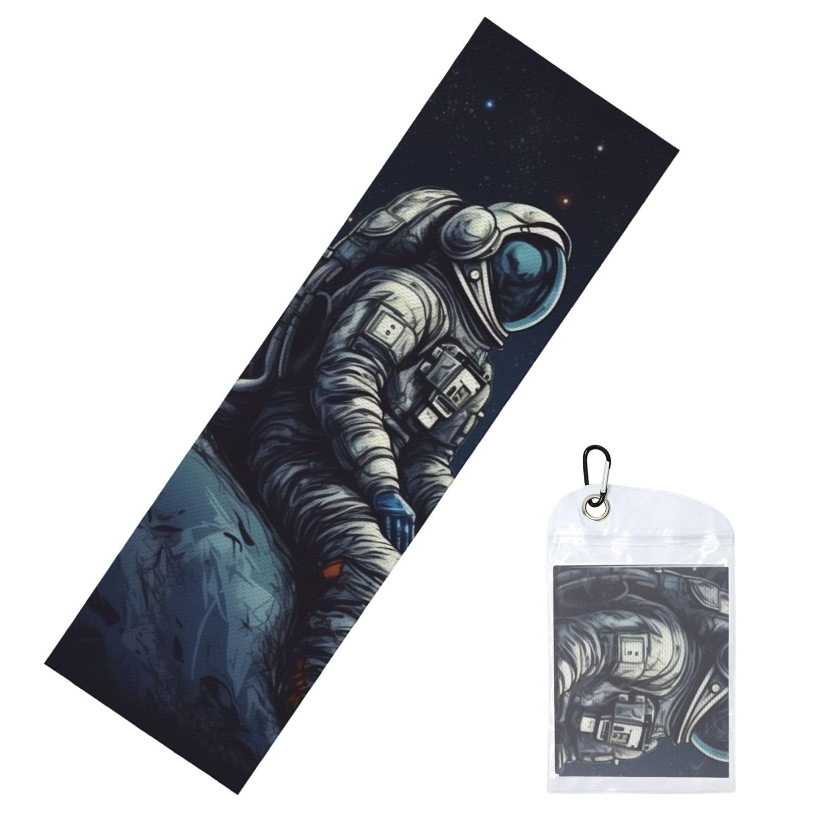 DWVTSLH Cooling Towel for Neck and Face, Astronaut Space Ice Towel for Hot Weather, Soft Microfiber Chilly Towels with Waterproof Bag & Carabiner, Breathable Workout Towels 40"x12"