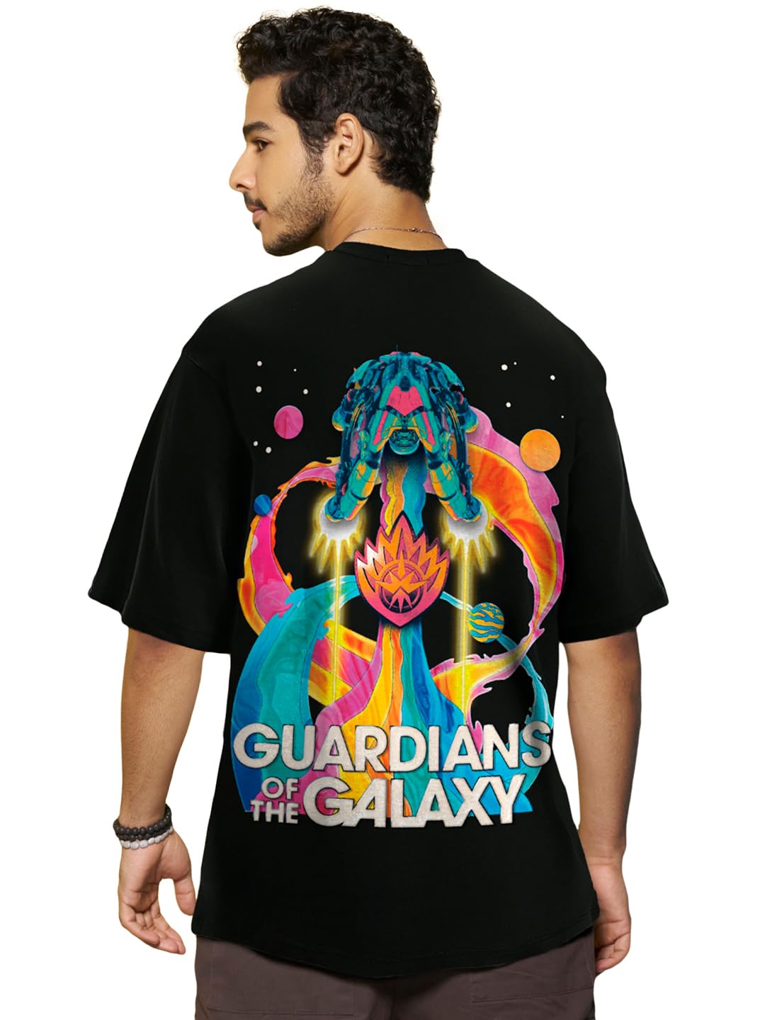 BewakoofOfficial Marvel Merchandise Guardians of The Galaxy Men's 100% Cotton 220 GSM Graphic Print Oversized Fit Round Neck T-Shirt