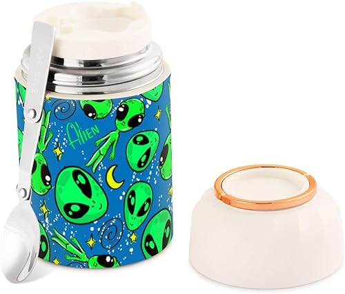 Bright Alien Space Food Jar with Spoon Stainless Steel Vacuum Insulated Food Container 17 oz Soup Thermos for Hot Food