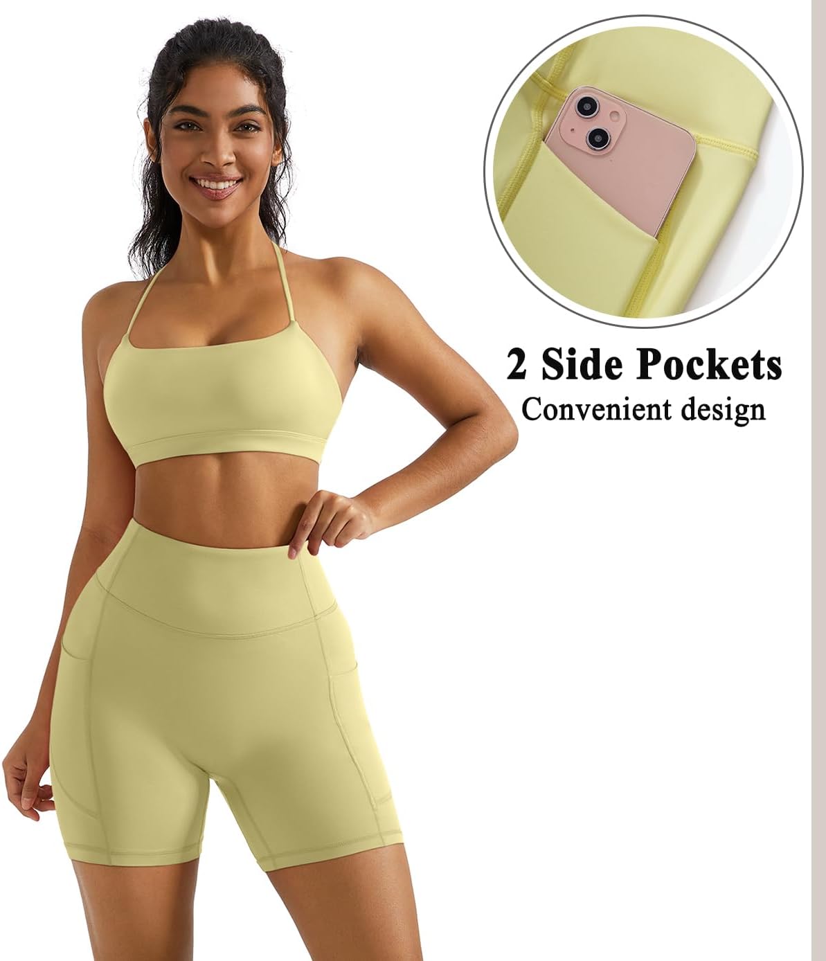 OMKAGI 2 Piece Workout Sets for Women Open Back Padded Sports Bras Booty Shorts with Pockets Gym Outfits - Image 2