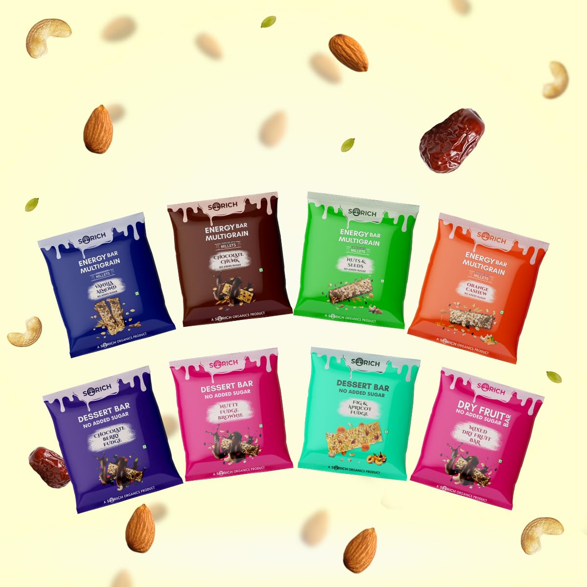 Sorich Organics Multigrain Energy Dessert Mini Bars Assorted | All-in-One | Pack of 16 x 15g each | No Added Sugar | No Preservatives | No Artificial Sweeteners | No Gluten or Soy | All Natural Ingredients | Six Different Flavours