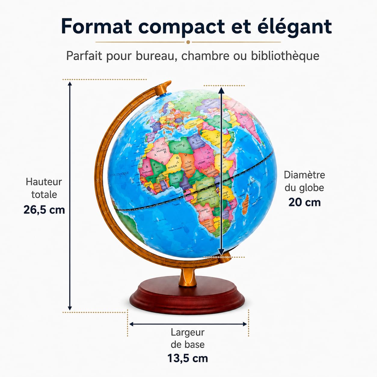 EXERZ Globe Lumineux 20 cm Français Carte & Constellations LED | Carte française, support bois, ciel étoilé LED et câble USB inclus pour bureau, maison ou cadeau éducatif.