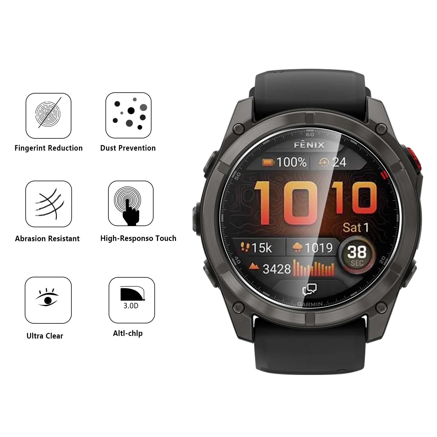 5 sztuk szkła hartowanego do Garmin Fenix 8 51 mm/Fenix 8 Pro 51 mm/Fenix 7x/Fenix 7x Pro, bez pęcherzyków i zadrapań, ochrona ekranu do Garmin Fenix 8 Pro 51 mm, łatwa instalacja