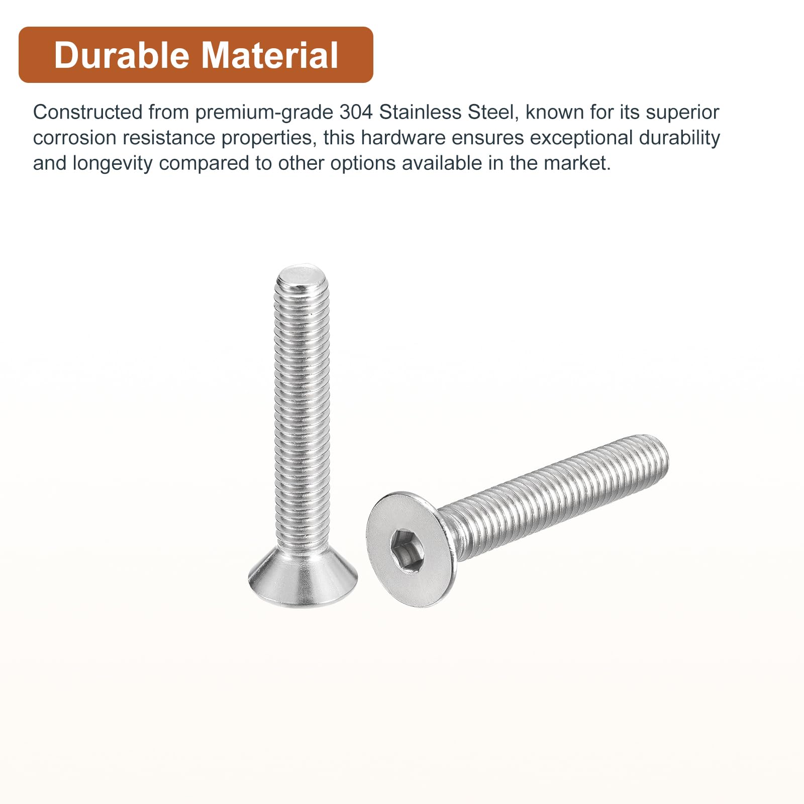 DTGN 3/8-16 x 2-1/2" Flat Head Socket Cap Screws, 20 Pack 304 Stainless Steel Hex Socket Flat Head Screws, Full Thread - Image 3