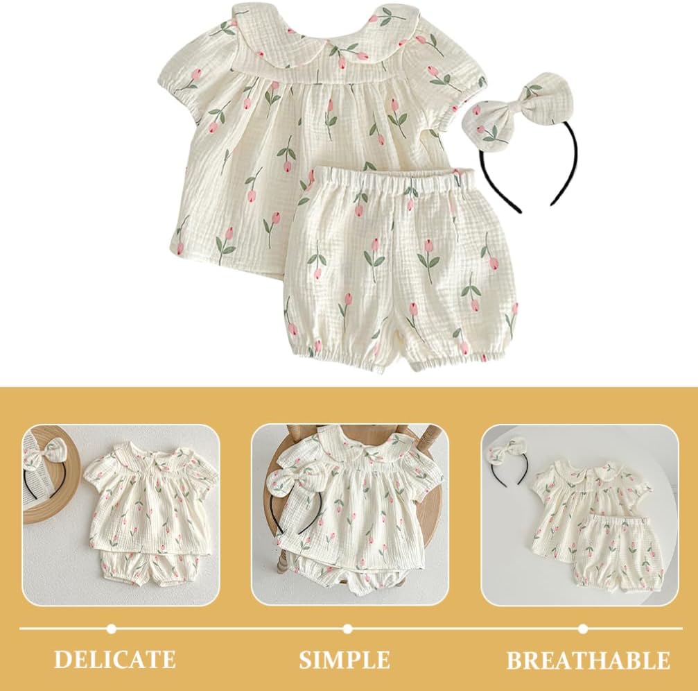1 Set Of Newborn Baby Girls Summer Shorts Clothes Sets, Toddler Infant Floral Short Sleeve Romper Jumpsuit Bodysuit Cute Newborn Clothes for Girl