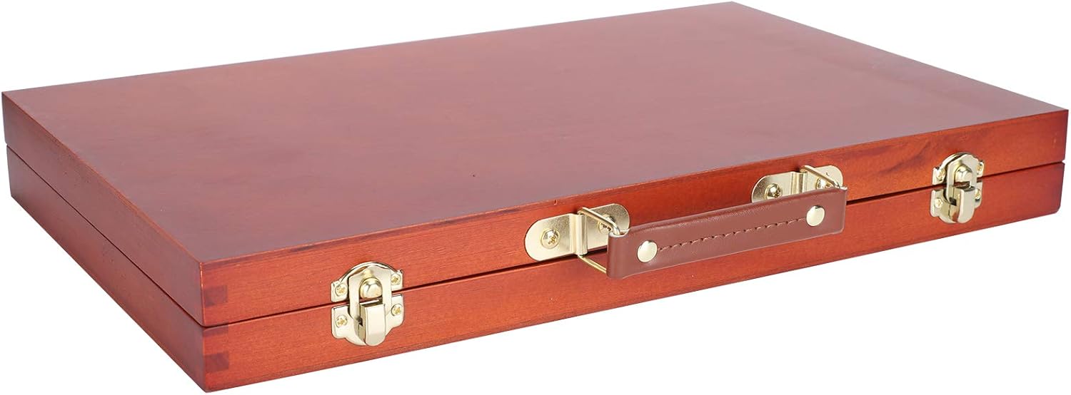 plplaaoo Wooden Painting Box Retro Artistic Portable Painting Tool Storage Box for Outdoor Sketching Paulownia Material Brown 37 x 23 x 4.4cm