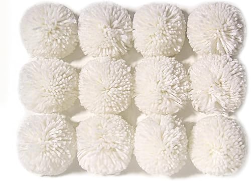 Miniatura 7 de Paquete de 12 pompones de hilo para sombreros de 3.1 in a 3 pulgadas, suministros de fiesta, hechos a mano, accesorios decorativos (blanco)