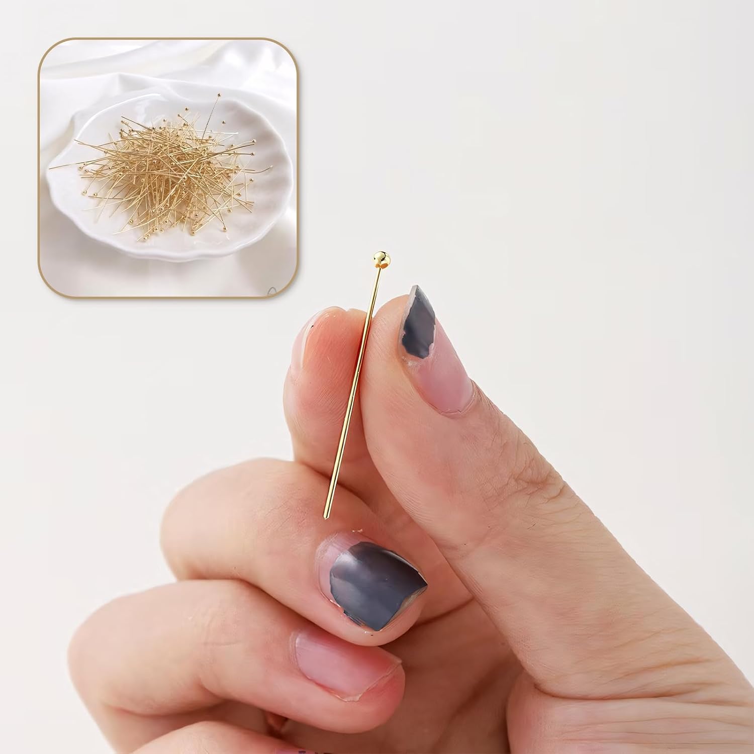 200 PCS Gold Head Pins Set 1.2" Sizes,18K Gold Filled Metal Jewelry Making Pins for Earrings, Bracelets, Necklaces,Ball Head, Flat Head,Eye Pins for DIY Charms, Beading Craft Projects