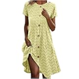 Summer Eyelet Dresses for Women 2025 Trendy Short Sleeve Beach Vacation Sundresses Button Decor Loose Flowy Boho Dress