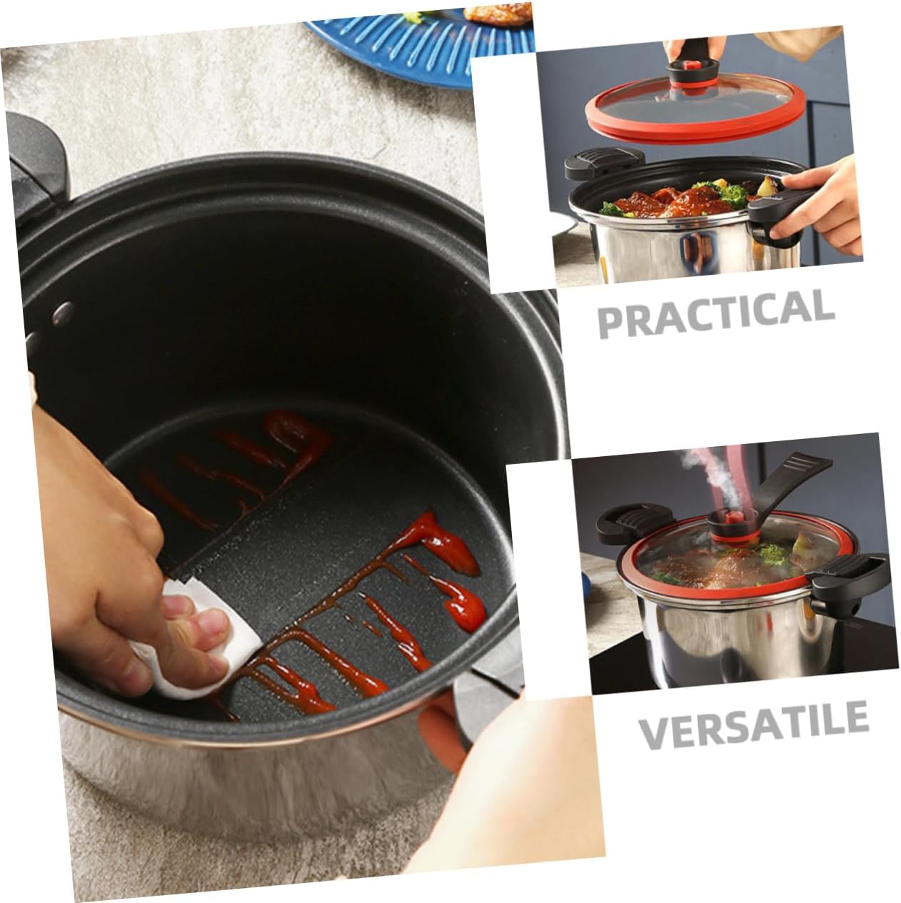 Sosoport Nonstick Micro Pressure Cooker Stainless Steel Low Pressure Cooking Pot Double Handle Portable Household Soup Pot for Steaming and Slow Cooking