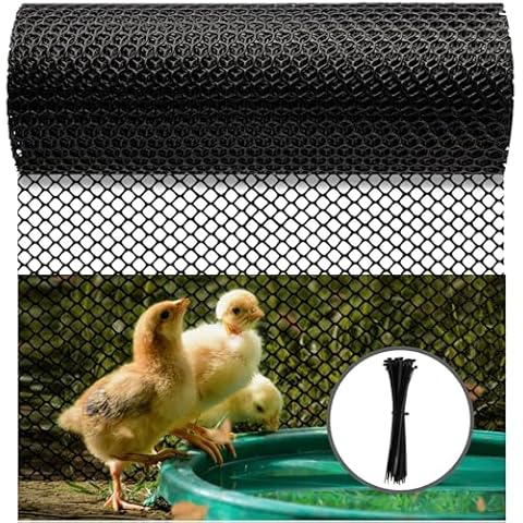 TINMORRY Plastic Chicken Wire, Durable Plastic Wire Mesh Fence 16.9 in x 33 FT Roll Black, Ideal for Poultry, Animal Barrier, Floral, Gardening - Plastic Fencing & Garden Netting Solution Cover
