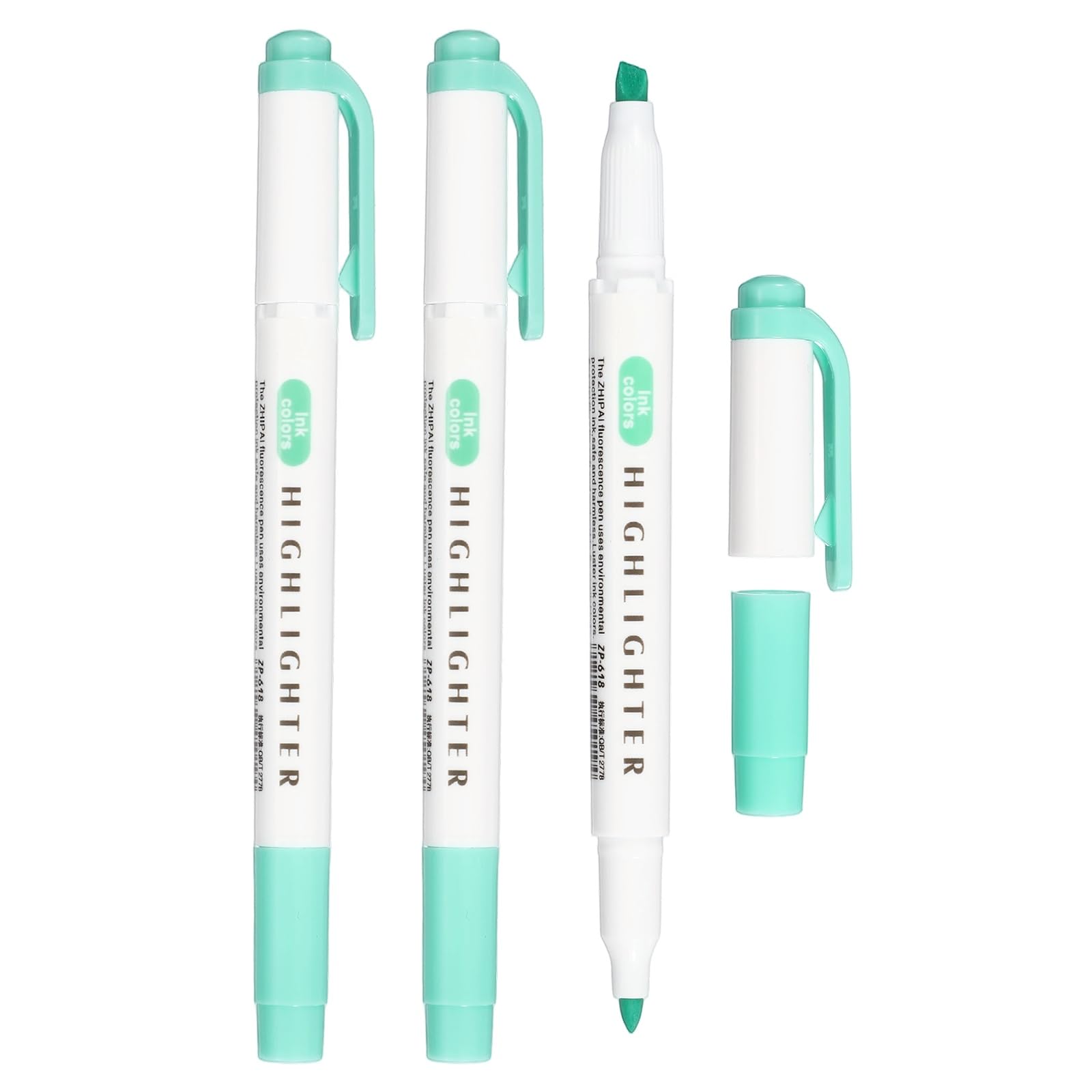 PATIKIL Highlighter Pen, 3 Pack Double Ended Highlighter Broad and Round Tips Marker Pens Studying Supplies for Office Home Daily Use, Blue Green