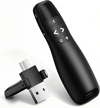 Presentador USB-C, control remoto PowerPoint inalámbrico de 2.4 GHz, puntero 2 en 1 tipo C y USB-A para presentaciones, control remoto de presentación rojo para Mac/Windows 7/8/10/Linux/Android