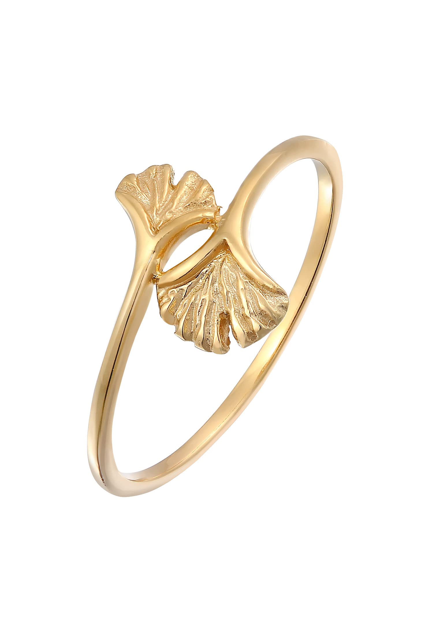 Elli Ring Damen Ginkgo Blatt Natur Offen Verstellbar 375 Gelbgold